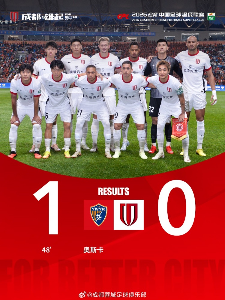 成都蓉城客场0-1不敌云南玉昆 韦林顿·席尔瓦进球越位无效 成都蓉城客场0-1不敌云南玉昆 韦林顿·席尔瓦进球越位无效